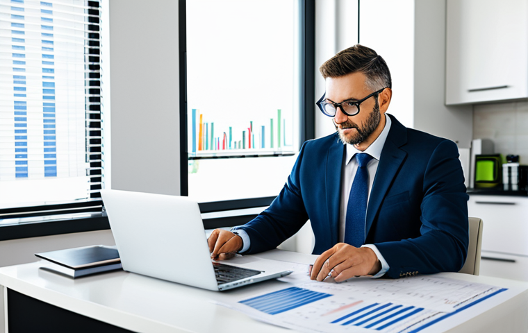 **
A professional-looking individual, fully clothed in business casual attire, reviewing a budget spreadsheet on a laptop in a brightly lit, modern home office. The scene emphasizes organization and financial planning. Include visual cues of savings, like a piggy bank or bar graph showing progress. Safe for work, appropriate content, fully clothed, professional, perfect anatomy, natural proportions, family-friendly.
**